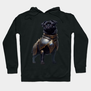 Mighty Black Pug in Heavy Mythical Armor Hoodie